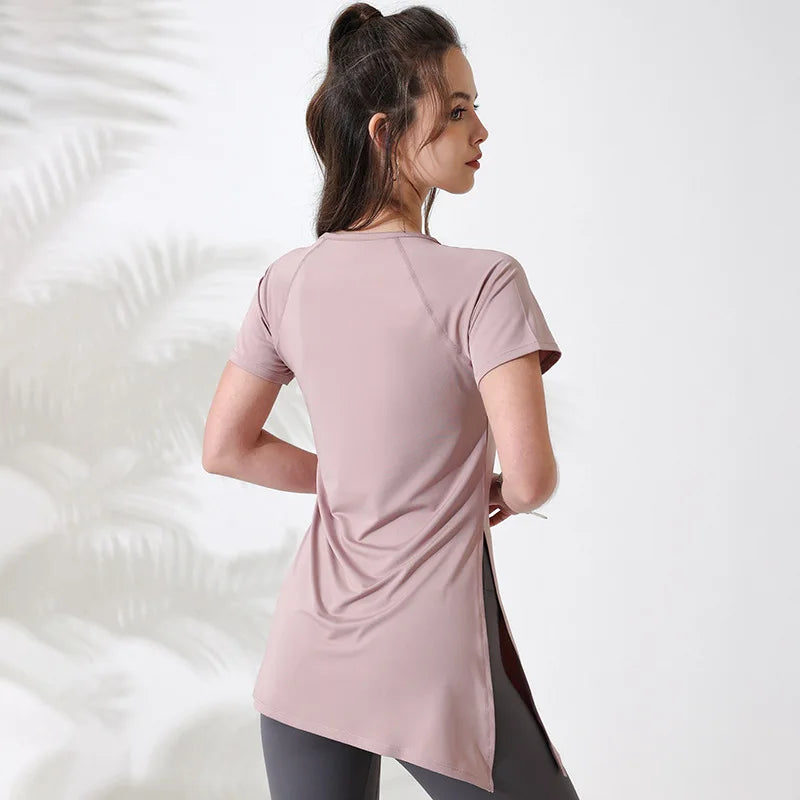Women's Breathable Short Sleeve Workout Top with Side Drawstring - Perfect for Yoga & Gym - PeakImpact Sports